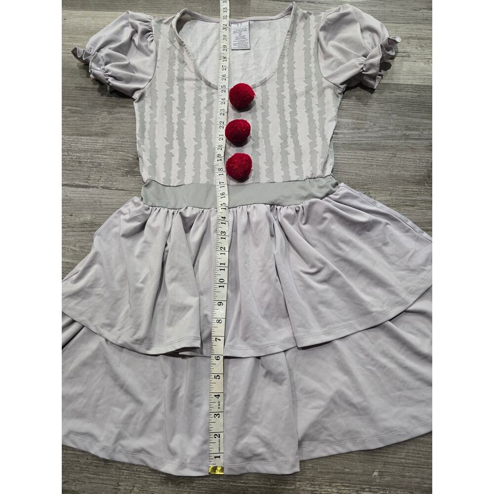 IT Pennywise Clown Dress Women's Costume Gray Red Pom-Pom Halloween Cosplay - Picture 6 of 7